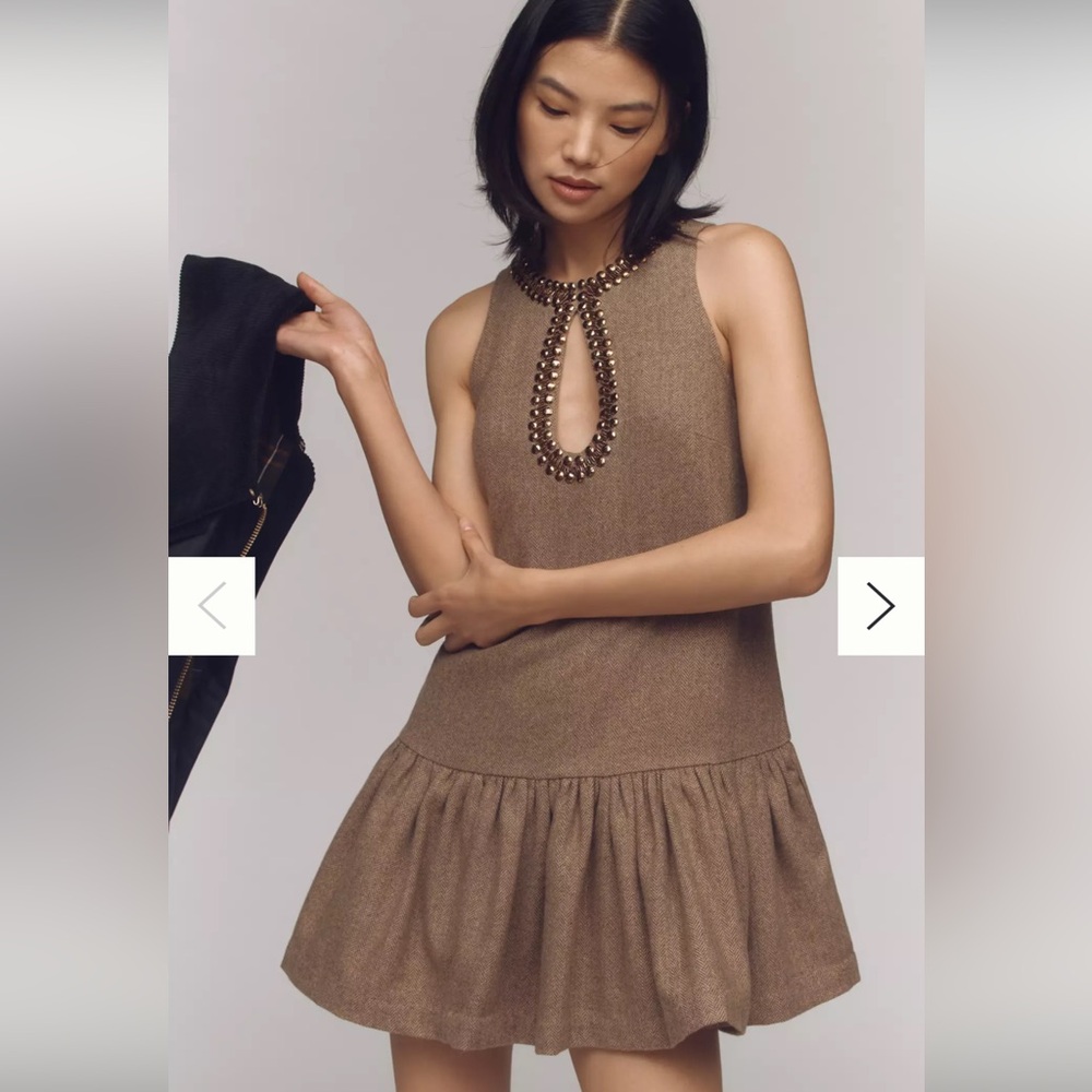 Anthropologie Beaded Keyhole Sleeveless Mini Dress